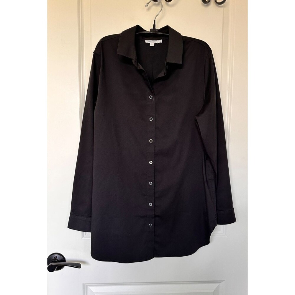 Chico's No-Iron Stretch Tunic Long Sleeve Shirt Black Chico’s 2 (Large / US 12)